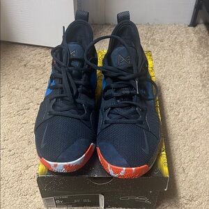 Nike Black and Blue Sneakers with Red Soles